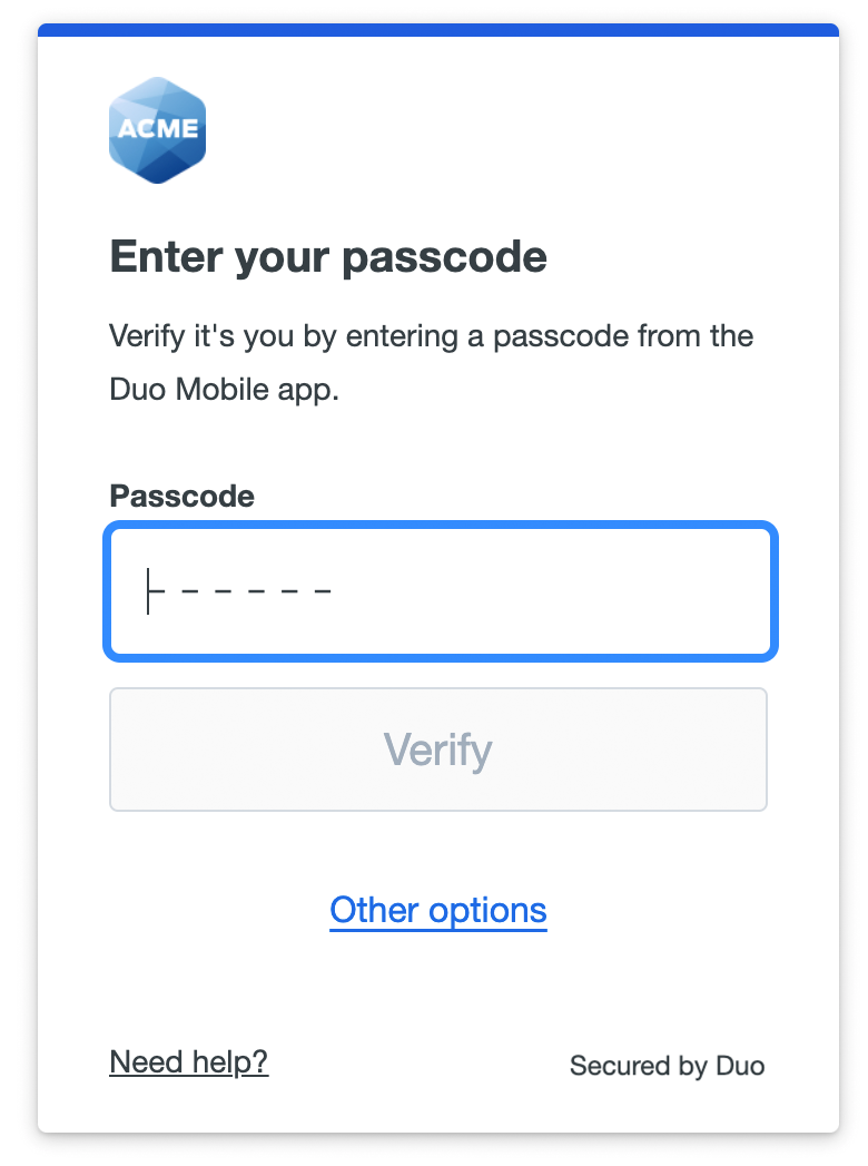 Duo Mobile Passcode in Universal Prompt