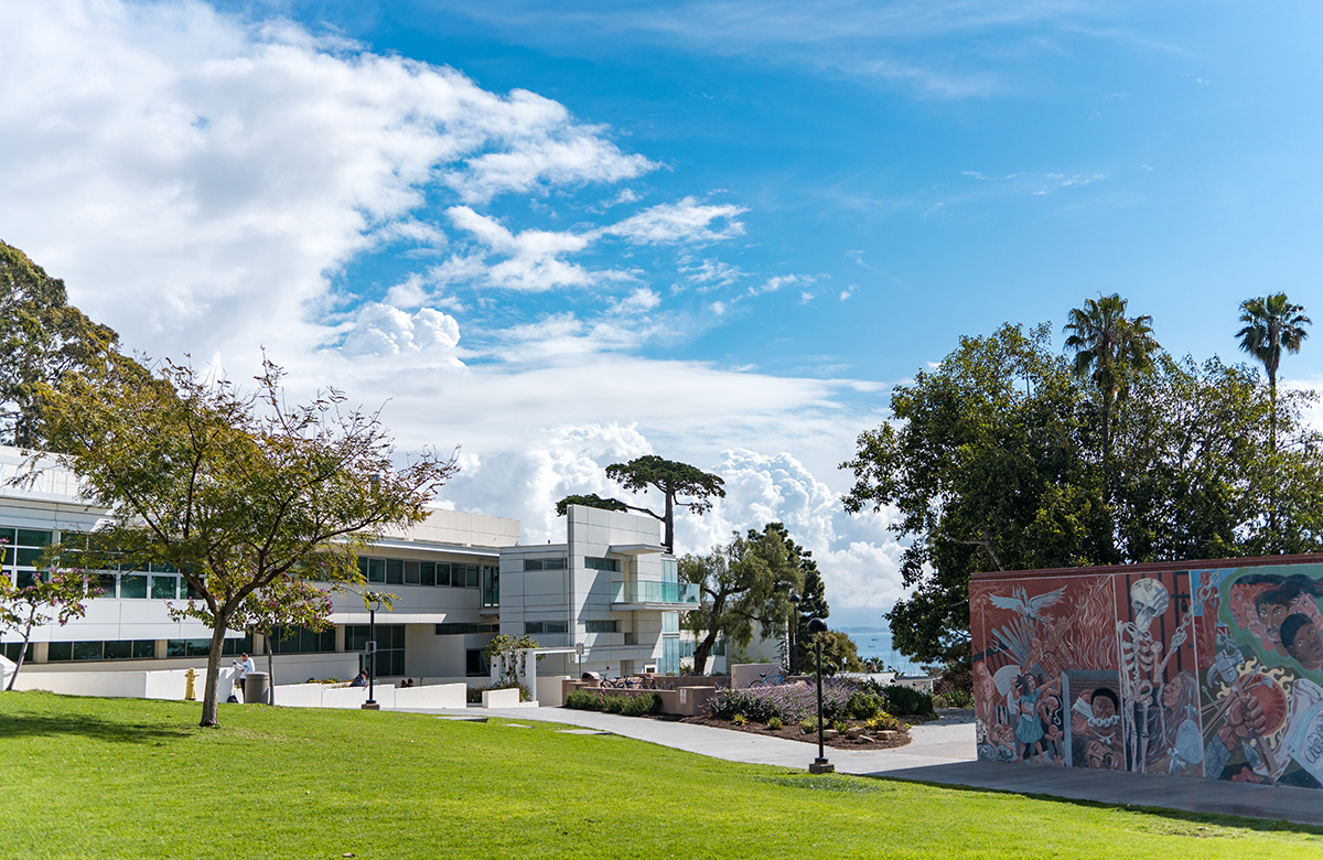 East Campus Lawn near Manuel Unzueta mural