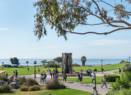 Santa Barbara City College west campus with students walking to class.