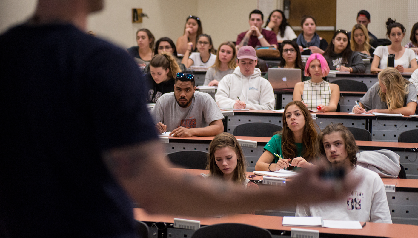 SBCC students in a classroom at Santa Barbara City College's cliff campus.