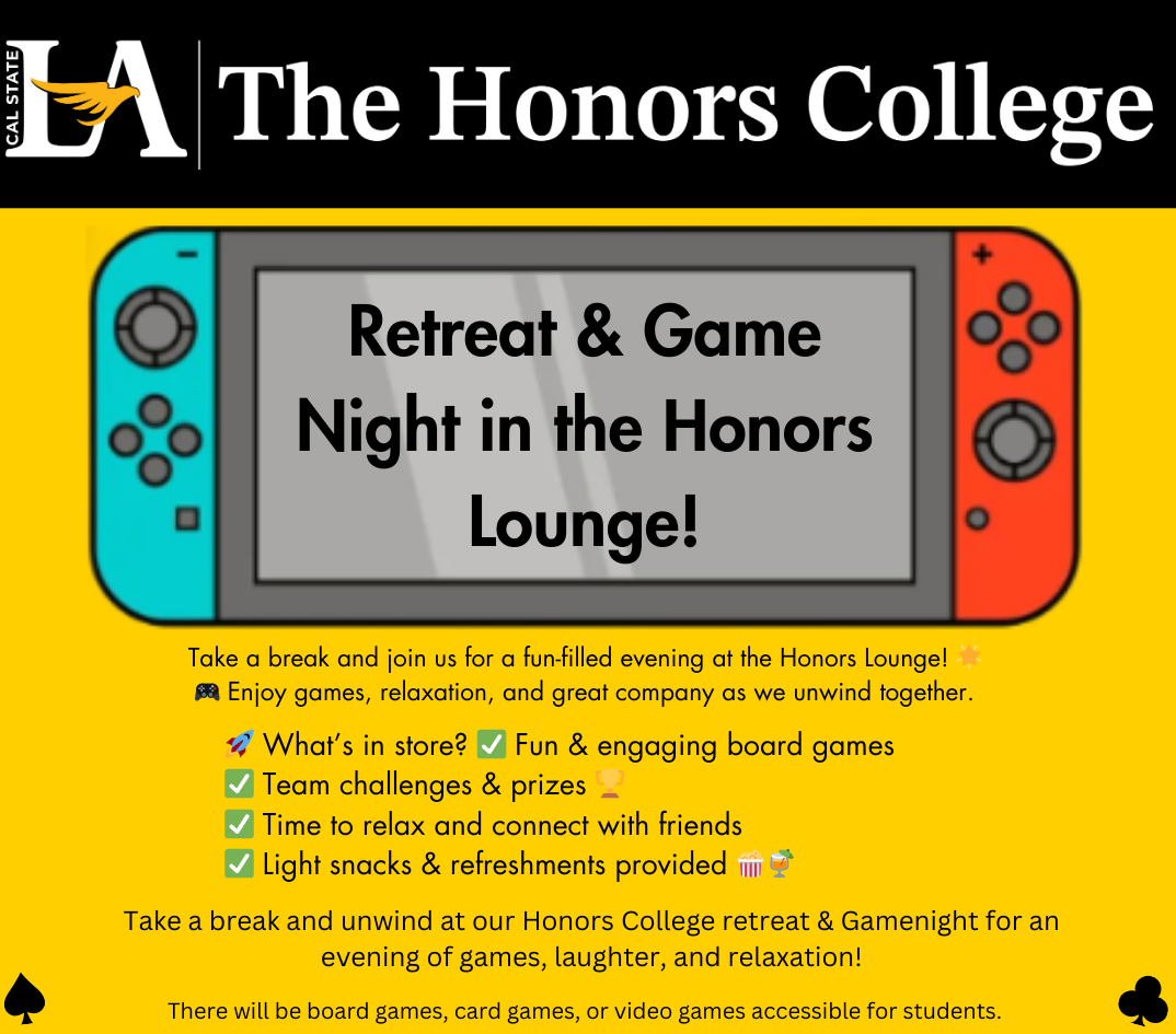 flyer for Honors College Game Night