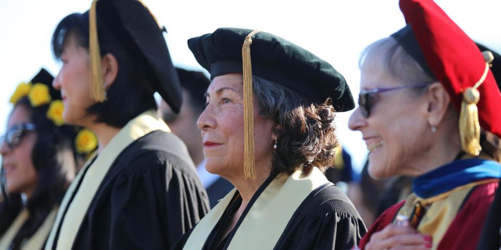 Doctoral students and professors at commencement
