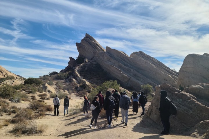 Group of students walking around Vasquez Rocks