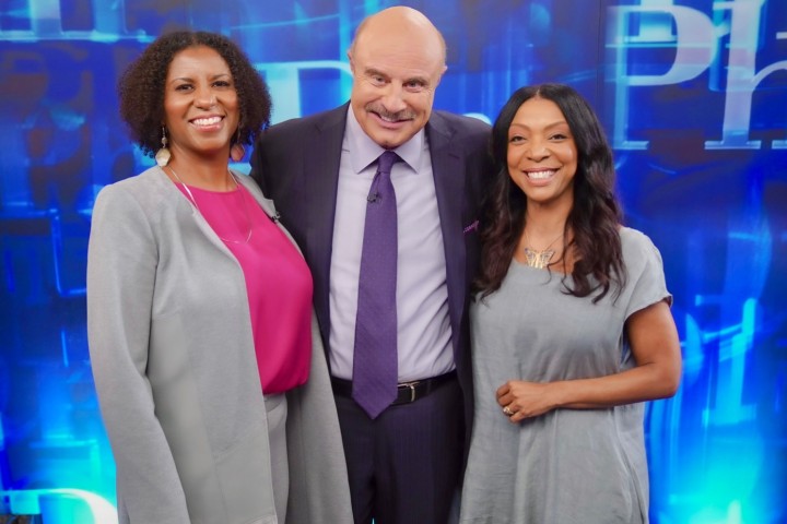 Lecturer Shaunelle Curry (left) with Dr. Phil McGraw (center) and Donna-Marie Reid, Creative Director on the set of "Dr. Phil." 
